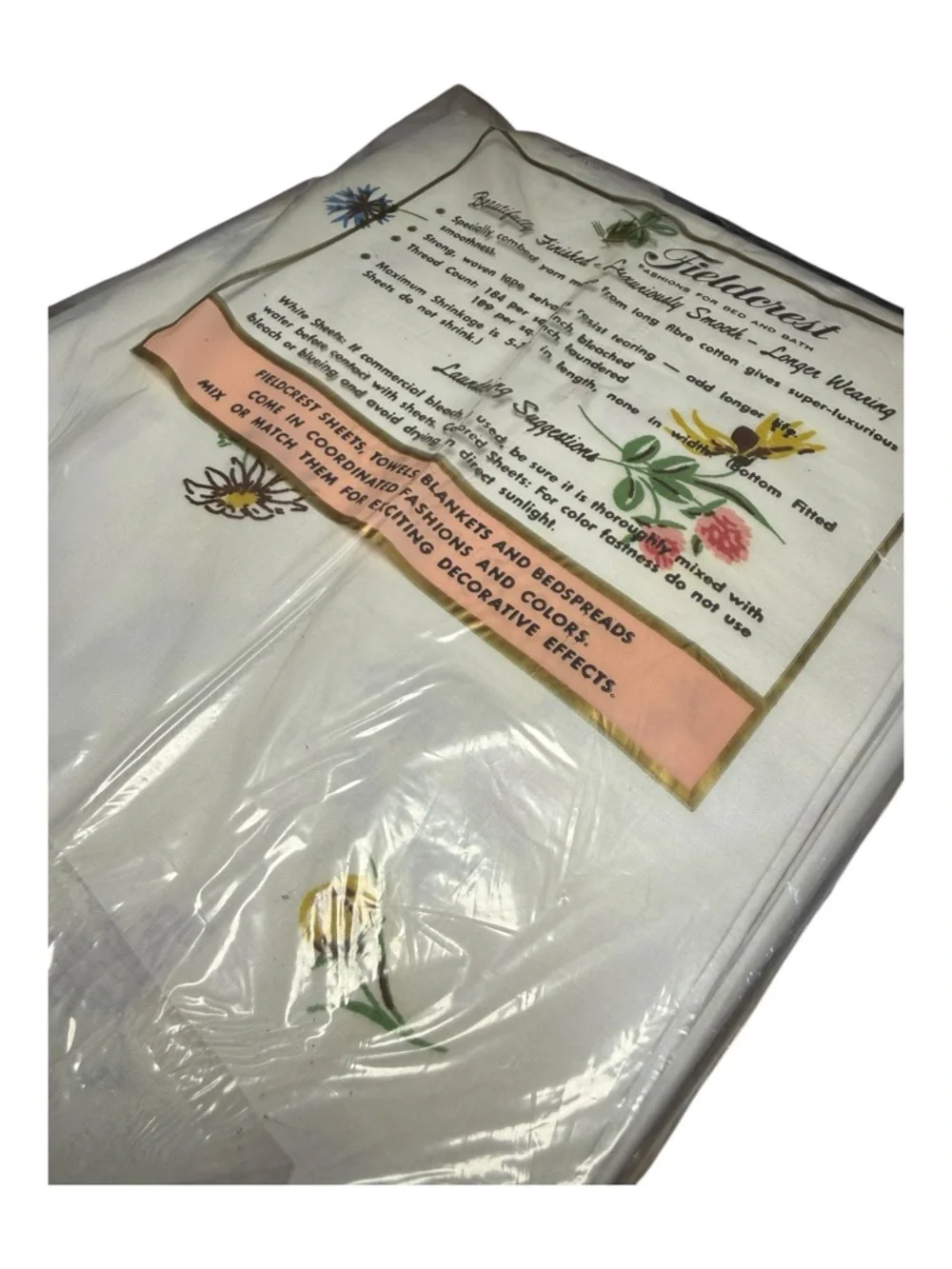 Vintage Fieldcrest Duracale Full Flat Sheet 81x108 Floral Field Flowers NOS